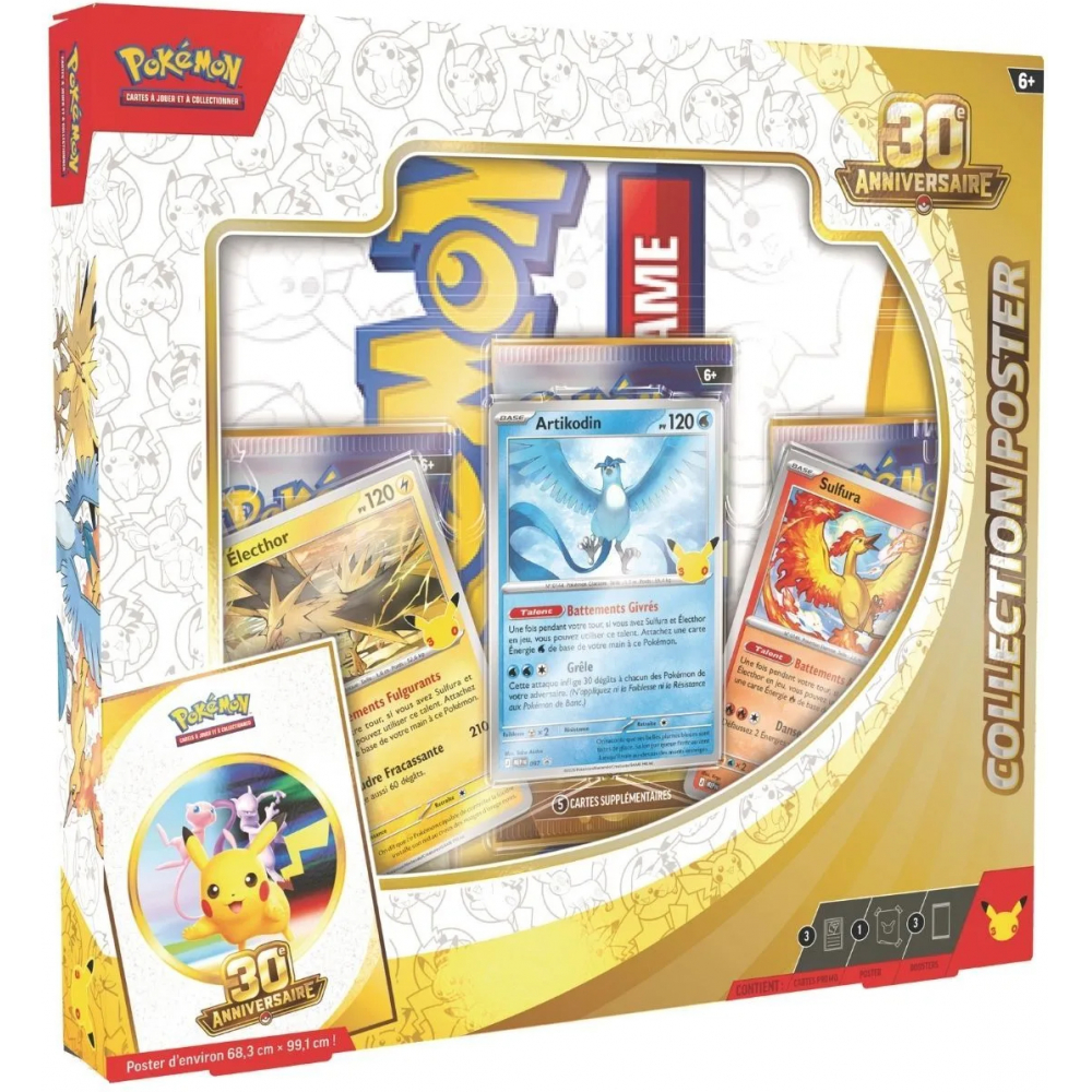 Coffret Collection Poster Pokémon 30e Anniversaire avec Sulfura, Artikodin et Électhor