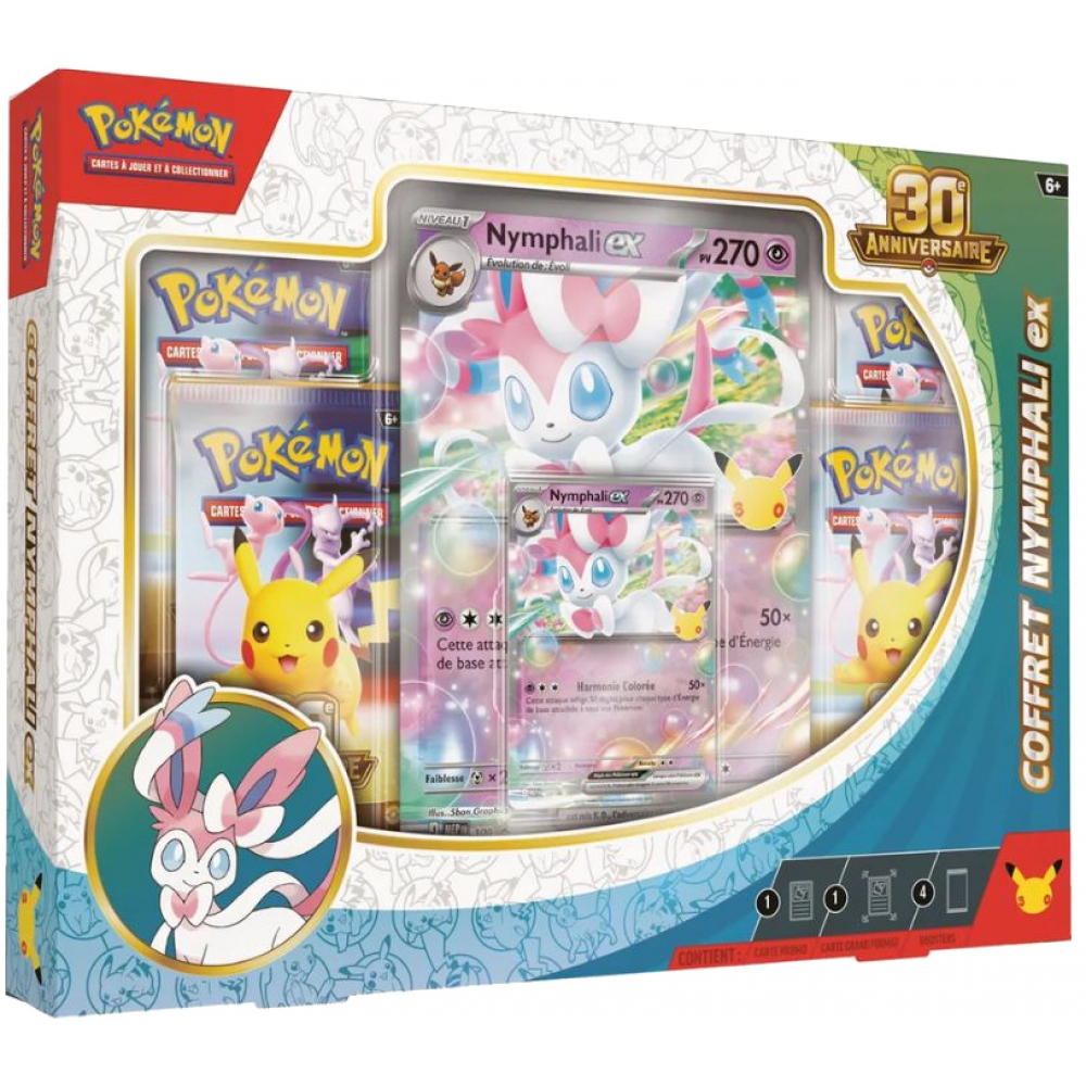 Coffret Pokémon 30e Anniversaire Nymphali-ex avec 4 boosters